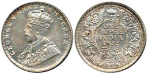 George V, Silver Rupee, 1922, Bombay Mint, with dot. About Uncirculated, Rare.