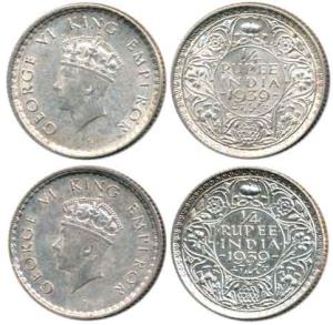 George VI, Silver ¼ Rupee (2), 1939, Calcutta Mint, No Mint Mark and Bombay Mint, with dot
