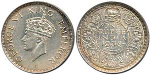 George VI, Silver Rupee, 1938, Bombay Mint, without dot. About Uncirculated, Rare.