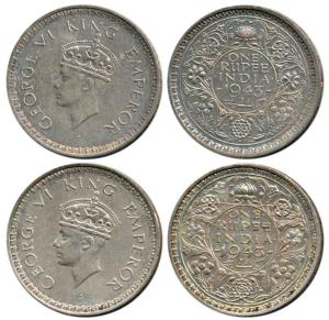 George VI, Half Silver Rupee (2), 1943, Bombay Mint, C / II / small '3' and C / II / large