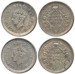 George VI, Half Silver Rupee (2), 1944, Lahore Mint, 'L' raised below bottom flower. Very 