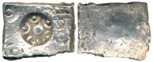 Punch-marked, Narhan Area, Silver Double Karshapana, a single bold punch in the centre and