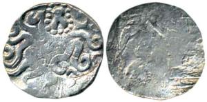 Punch-marked, Panchala Janapada (c. 400 BC), Silver Vimashatika, 4.09g, four symbols on ob