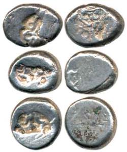 Punch Marked, Matsya area of Agra region (c.350 BC), Silver Karshapana (3), uncertain punc