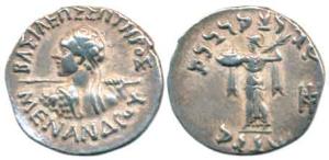 Indo-Greeks, Menander I (c. 160-145 BC), Silver Drachm, obv. diademed bust to left seen fr