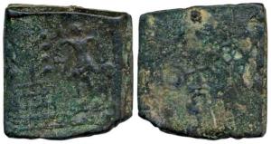 City state of Erikachh, Heavy Square Copper unit, 21.38g, obv: Dandadhari human figure and