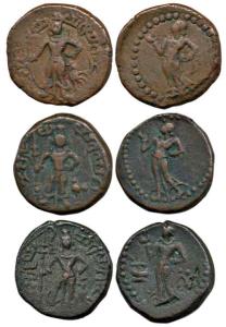 Yaudheyas, Copper Unit (3), Standard Coinage, early series, obv. Lord Kartikeya with peaco