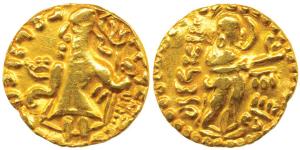 Post-Gupta Bengal Samatata region, Vira Jadamarah (c. 300-400 AD), Gold Dinar, 6.54g, imit
