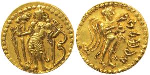 Post-Gupta Bengal Samatata region, Vira Jadamarah (c. 300-400 AD), Gold Dinar, 6.15g, imit