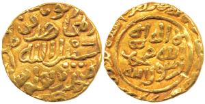 Tughlaqs, Muhammad bin Tughlaq III, Gold Tanka, Darul Islam Mint, Al Mujahid type. Very Fi