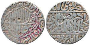 Akbar, Silver Rupee, 11.00g, Jaunpur Mint, AH 965, citing his father's name Abul Fateh Nas