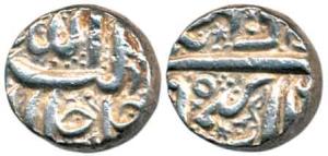 Akbar, Silver Rupee, 11.42g, Ahmednagar Mint, Allahu Akbar type, Month Mihr. About Extreme