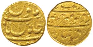 Aurangzeb, Gold Mohur, 10.90g, Nusratabad Mint. Fine+, Very Rare.