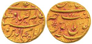 Aurangzeb, Gold Mohur, 10.92g, Kabul Mint, complete name and titles of the king Abul Muzaf