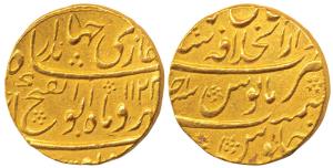 Jahandar Shah, Gold Mohur, 10.84g, Shahjahanabad Mint, AH 1124/Ahd. About Extremely Fine, 