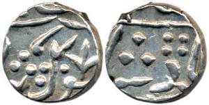 Jafarabad urf Chandor Mint, Silver ½ Rupee, 5.48g, in the name of Shah Alam II, usual flor