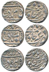 Kora Mint, Silver Rupee, in the name of Shah Alam II, RY 4, 5 and 6. Very Fine. (3)