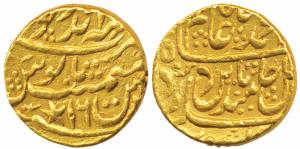 Brajinderpur Mint, Gold Mohur, 10.80g, in the name of Shah Alam II, RY 16. Very Fine+, Rar