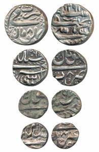 Shah Jahan Begum, set of 4, Silver Rupee, 1/2, ¼ and 1/8, AH 1291/8, 1291, 1297/12 and 12X