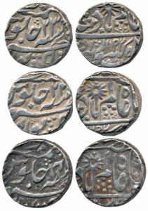 Chhatarpur Mint, Silver Rupee, in the name of Shah Alam II, RY 8, 22 and 23. Very Fine. (3