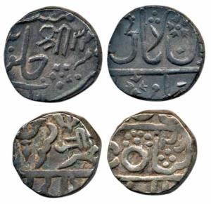 Baija Bai and Jayaji Rao, Silver Rupee (2), Bhilsa Mint, Sri and Jee in Nagari on each of 