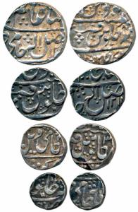 Ujjain Mint, Set of 4 Silver Rupee, 1/2, ¼ and 1/8, in the name of Shah Alam II. Very Fine