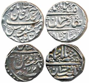 Shahjahanabad Mint, Silver Rupee, in the name of Muhammad Shah, AH 115X/22 and 1156/22. Ve