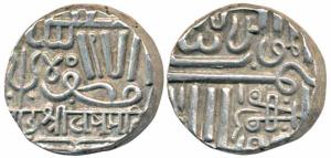 Lakhpatji (VS 1808-1817), Silver Kori, 4.58g, with the name of Muzaffar Shah, (RS 100.1). 