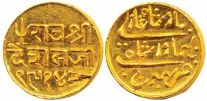 Deshalji II (VS 1875-1917), Gold 25 Kori, 4.66g, Bhujnagar Mint, VS 1914, AD 1856 (KM C 67