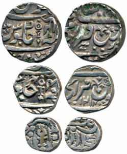 Set of 3, Silver Rupee, ½ and 1/4, in the name of Shah Alam II. Very Fine to Extremely Fin
