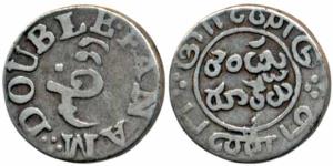 Silver Double Fanam, 1st issue, 1807, plain edge (Prid 164). Very Fine, Scarce.