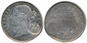 Queen Victoria, Silver Rupee, 1840, PM (Portuguese Mozambique) countermark on obv. (KM 40.