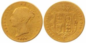 Great Britain, Victoria, Gold ½ Sovereign, 4g, Shield on rev., 1864. Fine.