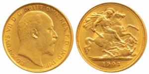 Great Britain, Edward VII, Gold ½ Sovereign, 4g, 1903, (KM 804). Very Fine+, Rare.