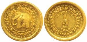 Tola coinage, Gold ½ Tola, 5.8g, obv. M/s Kirtilal Jeshinglal & Company, Bombay, Elephant 