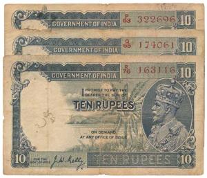 George V, Rupees 10, 3rd issue, 1933, signed J. W. Kelly, (Jhun 8.2). Very Good to Fine, S