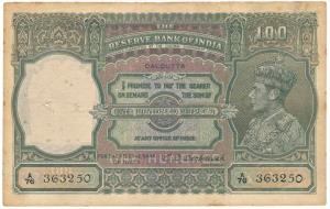 George VI, Rupees 100, 1944, Calcutta, signed C. D. Deshmukh, (Jhun 7.2D). Very Fine, Rare