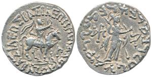 Indo-Scythians, Azes I, Silver Tetradrachm, 9.71g, king mounted on a horse to right holdin