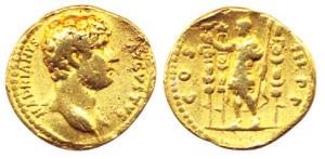 Roman Empire, Hadrian, Gold Aureus, posthumously issued by Antonious Pius in AD 138 (Hadri