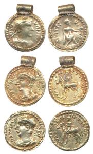 Indian imitation of Roman Gold Aureus (3), 6.9g, two of which with loop to wear as a pende