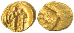 Western Gangas, Gold Gajapati Fanam, 0.38g, obv. caparisoned elephant to right; rev. Ga in