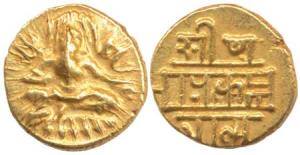 Vijayanagar, Krishna Deva Raya (AD 1509-1529), Gold ½ Pagoda, 1.68, seated Balakrishna fla