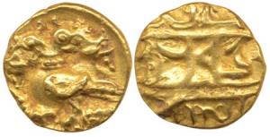 Vijayanagar, Achyuta Deva Raya (1529-1542 AD), Gold ½ Pagoda, 1.68g, Gandabherunda (2-head
