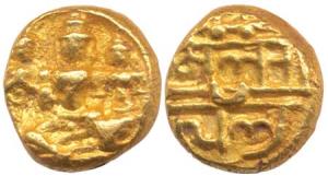 Vijayanagar, Tirumala Raya, Gold Pagoda, 3.47g, Rama and Sita seated with Lakshmana standi