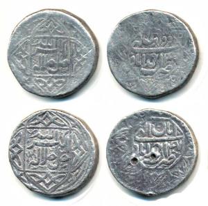 Akbar, Silver Rupee (2), Ahmedabad Mint, Allahu Akbar type with decorative border, 49 Aban