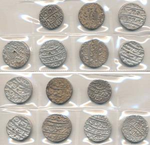 Shah Jahan, Silver Rupee (7), different Mints Surat, Ahmedabad, Akbarabad, Ujjain, Burhanp
