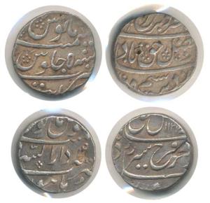 Farrukhsiyar, Silver Rupee (2), Khambayat Mint, RY5; Burhanpur Mint, AH 1127/4. Very Fine.