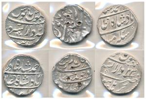 Burhanpur Mint, Silver Rupee (3), Muhammad Shah, AH 1151/23; Aurangzeb, RY 27; Ahmed Shah 