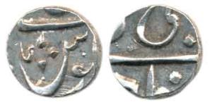 Poona Mint, Silver ¼ Rupee, 2.76g, in the name of Shah Ali Gohar, Ankushi symbol on rev. E