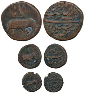 Tipu Sultan, Copper Double Paisa, ½ Paisa and ¼ Paisa, Patan Mint. About Very Fine, Rare. 